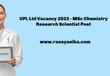 UPL Ltd Vacancy 2022 - MSc Chemistry Research Scientist Post