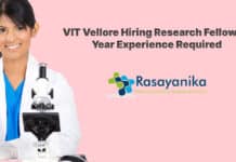 VIT Vellore Hiring Research Fellow - 1 Year Experience Required