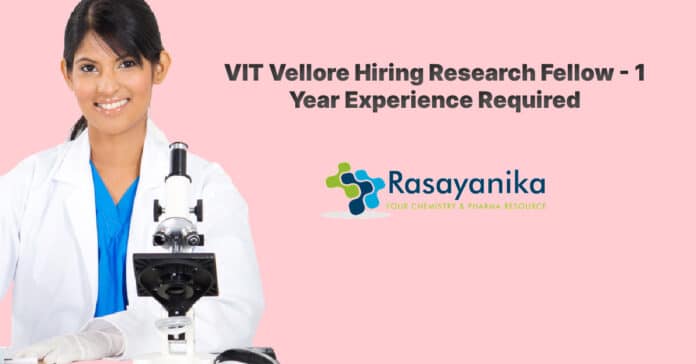 VIT Vellore Hiring Research Fellow - 1 Year Experience Required