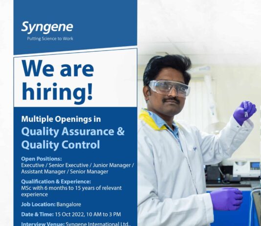 Syngene Jobs 2022 - Attend Walk-In-Drive