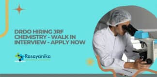 DRDO Hiring JRF Chemistry - Walk In Interview - Apply Now