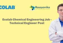 Ecolab Chemical Engineering Job - Technical Engineer Post