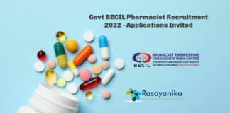 Govt BECIL Pharmacist Recruitment 2022 - Applications Invited