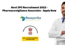 Govt IPC Recruitment 2022 - Pharmacovigilance Associate - Apply Now