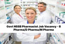 Govt NSSB Pharmacist Job Vacancy - B Pharma/D Pharma/M Pharma