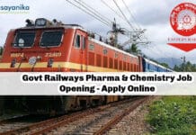 Govt Railways Pharma & Chemistry Job Opening - Apply Online