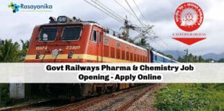 Govt Railways Pharma & Chemistry Job Opening - Apply Online