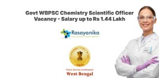 Govt WBPSC Chemistry Scientific Officer Vacancy - Salary up to Rs 1.44 Lakh