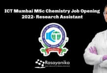 ICT Mumbai MSc Chemistry Job Opening 2022- Research Assistant