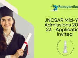 JNCSAR Mid-Year Admissions 2022-23 - Applications Invited