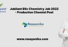 Jubilant BSc Chemistry Job 2022 - Production Chemist Post