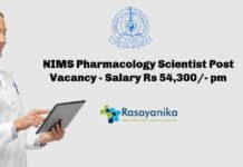 NIMS Pharmacology Scientist Post Vacancy - Salary Rs 54,300/- pm