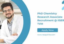 PhD Chemistry Research Associate Recruitment @ IISER TVM