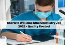 Sherwin Williams MSc Chemistry Job 2022 - Quality Control