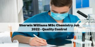 Sherwin Williams MSc Chemistry Job 2022 - Quality Control