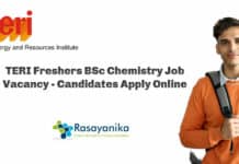 TERI Freshers BSc Chemistry Job Vacancy - Candidates Apply Online