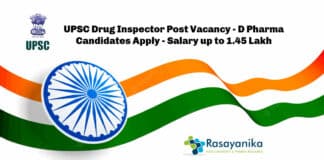 UPSC Drug Inspector Post Vacancy - D Pharma Candidates Apply - Salary up to 1.45 Lakh