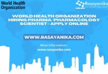 World Health Organization Hiring Pharma/Pharmacology Scientist - Apply Online