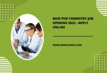 BASF PhD Chemistry Job Opening 2022 - Apply Online