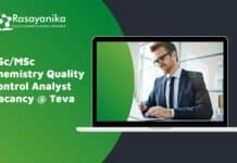 BSc/MSc Chemistry Quality Control Analyst Vacancy @ Teva