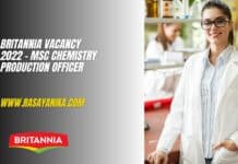 Britannia Vacancy 2022 - MSc Chemistry Production Officer