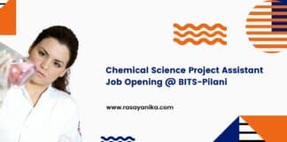 Chemical Science Project Assistant Job Opening @ BITS-Pilani