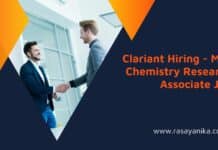 Clariant Hiring - MSc Chemistry Research Associate Job