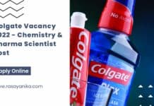 Colgate Vacancy 2022 - Chemistry & Pharma Scientist Post