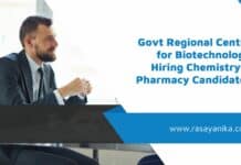 Govt Regional Centre for Biotechnology Hiring Chemistry & Pharmacy Candidates