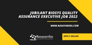 Jubilant Biosys Quality Assurance Executive Job 2022