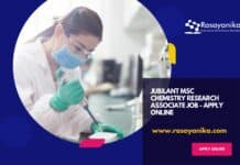 Jubilant MSc Chemistry Research Associate Job - Apply Online