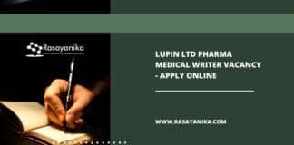 Lupin Ltd Pharma Medical Writer Vacancy - Apply Online