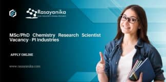 MSc/PhD Chemistry Research Scientist Vacancy - PI Industries