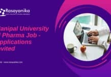 Manipal University M Pharma Job - Applications Invited