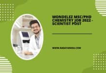 Mondelez MSc/PhD Chemistry Job 2022 - Scientist Post