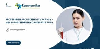 Process Research Scientist Vacancy - MSc & PhD Chemistry Candidates Apply