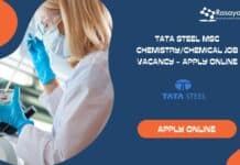 Tata Steel MSc Chemistry/Chemical Job Vacancy - Apply Online