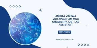 Amrita Vishwa Vidyapeetham MSc Chemistry Job - Lab Assistant