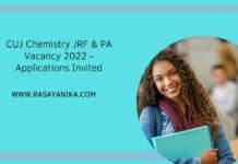 CUJ Chemistry JRF & PA Vacancy 2022 - Applications Invited