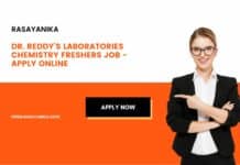 Dr. Reddy's Laboratories Chemistry Freshers Job - Apply Online