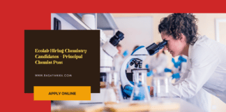 Ecolab Hiring Chemistry Candidates - Principal Chemist Post