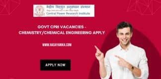 Govt CPRI Vacancies - Chemistry/Chemical Engineering Apply