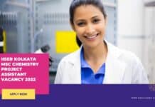 IISER Kolkata MSc Chemistry Project Assistant Vacancy 2022