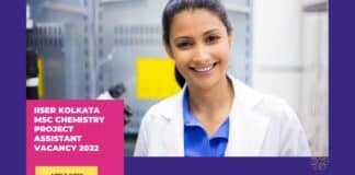 IISER Kolkata MSc Chemistry Project Assistant Vacancy 2022