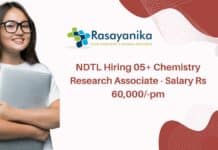 NDTL Hiring 05+ Chemistry Research Associate - Salary Rs 60,000/-pm