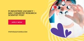 PI Industries Vacancy - MSc Chemistry Research Scientist Post