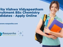 Amrita Vishwa Vidyapeetham Recruitment BSc Chemistry Candidates - Apply Online