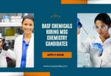 BASF Chemicals Hiring MSc Chemistry Candidates