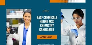 BASF Chemicals Hiring MSc Chemistry Candidates