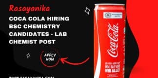 Coca Cola Hiring BSc Chemistry Candidates - Lab Chemist Post